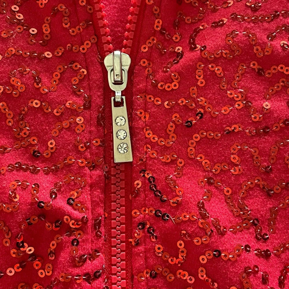 Red Sequin Medium Quacker Factory Zip Up Jacket - image 5